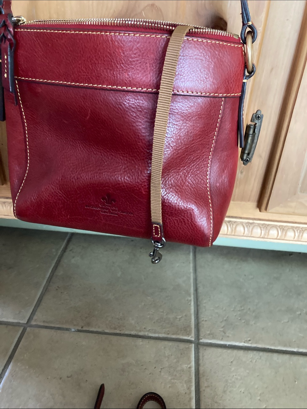 Dooney & Bourke Burgundy Leather Crossbody with Brass Hardware - Picture 6 of 14